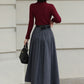 Handmade Vintage Wool Skirt – Gray Pleated A-Line Midi Skirt for Winter 6613