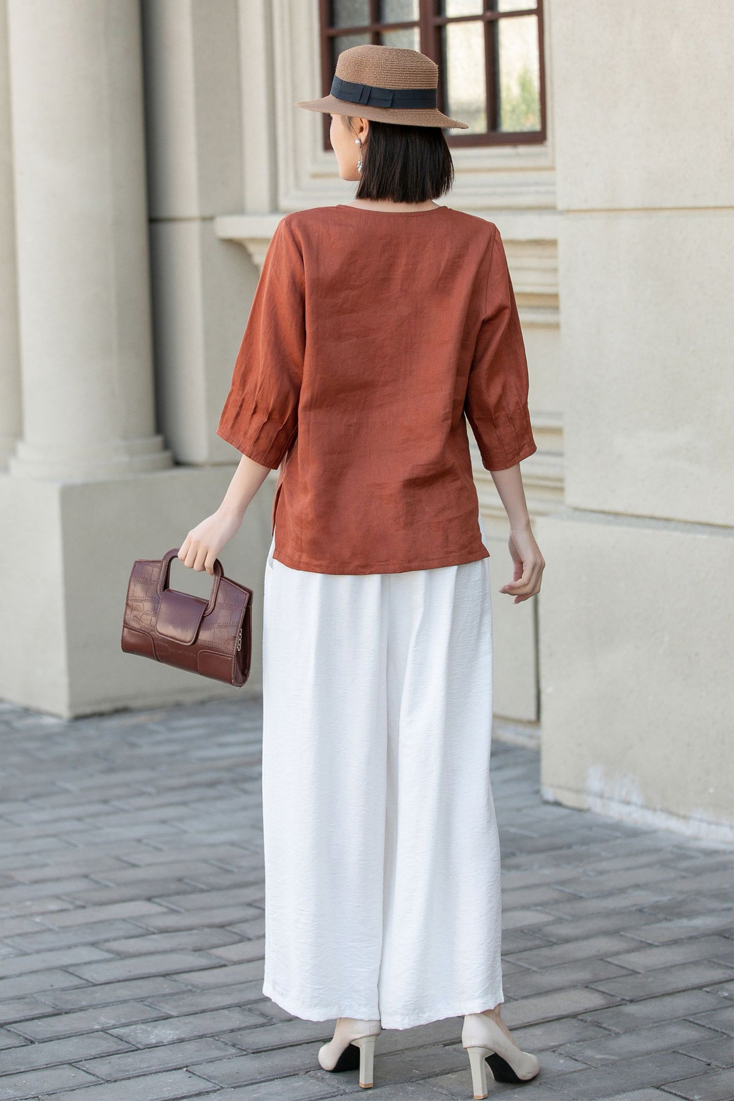 Orange loose fitting linen blouse 4902