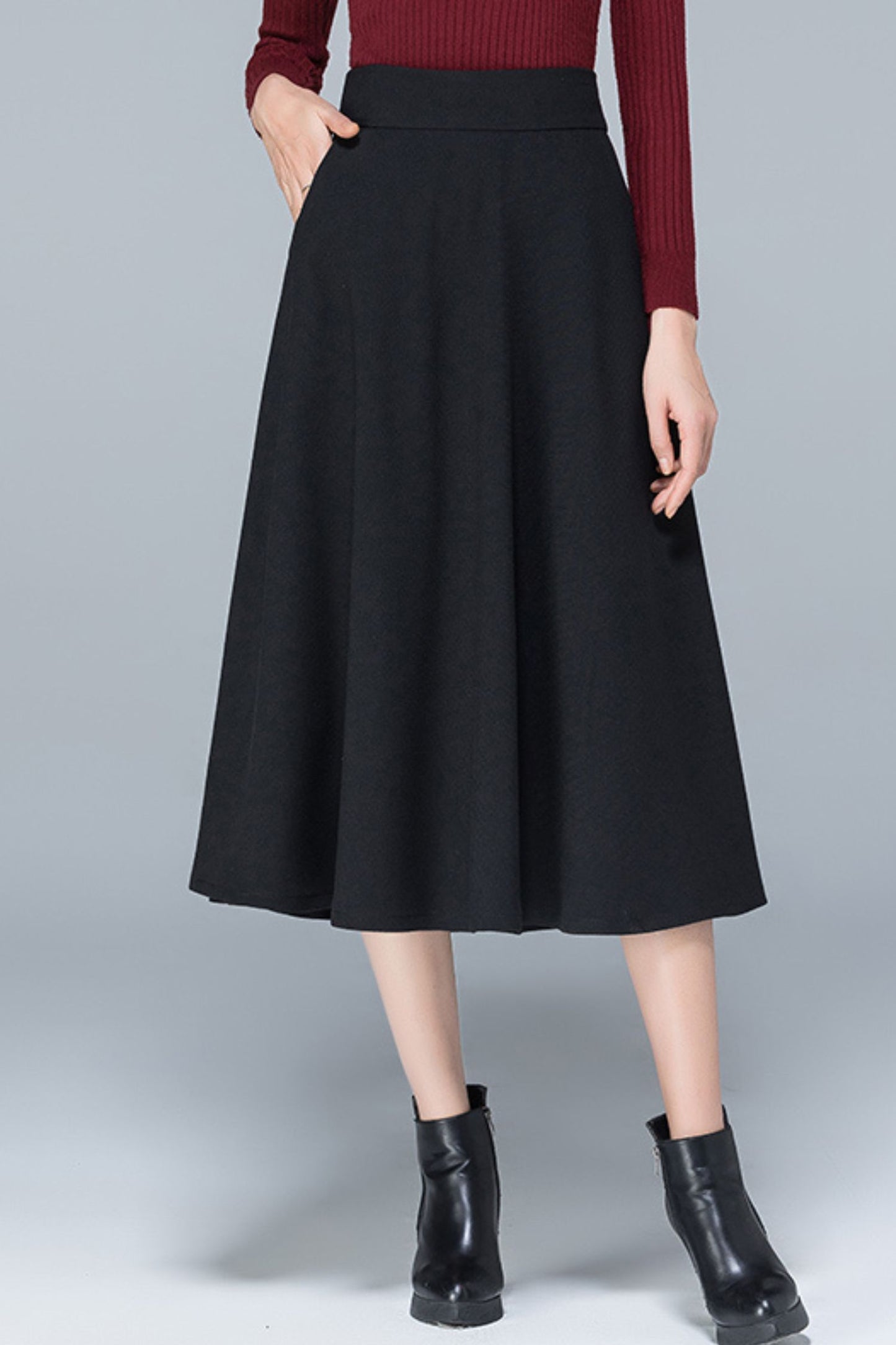 High waist midi autumn skirt women 6196