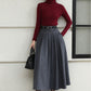 Handmade Vintage Wool Skirt – Gray Pleated A-Line Midi Skirt for Winter 6613