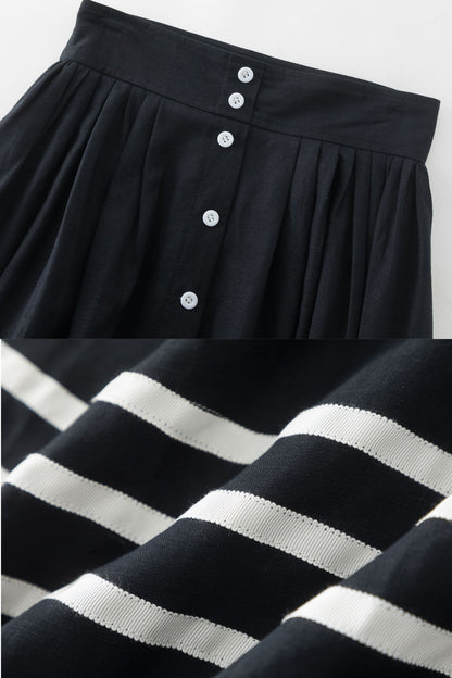 Stylish Button-Up Linen Skirt with Striped Hem 5712 -XS #CK2500362