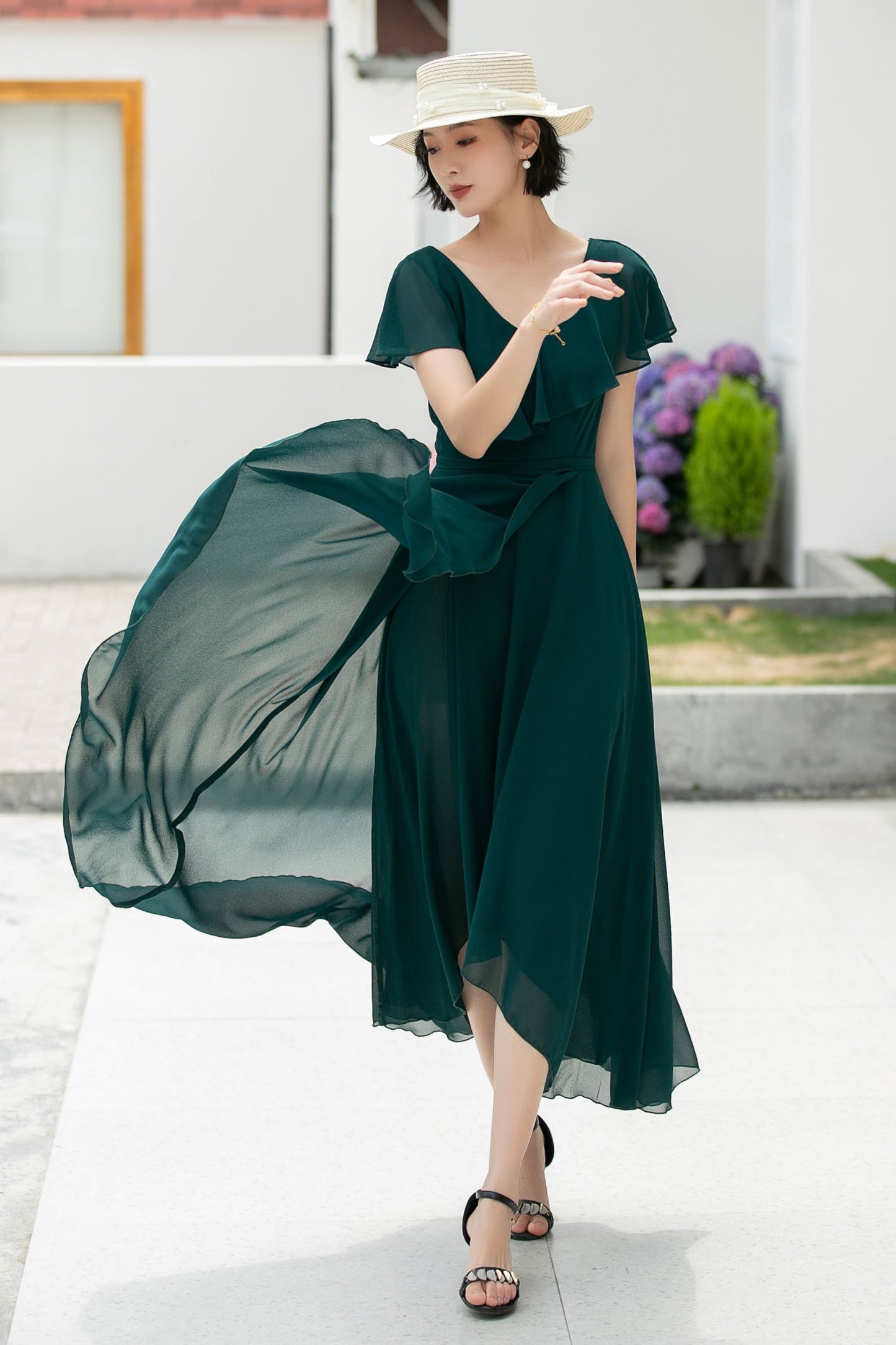 green swing summer chiffon dress 5990