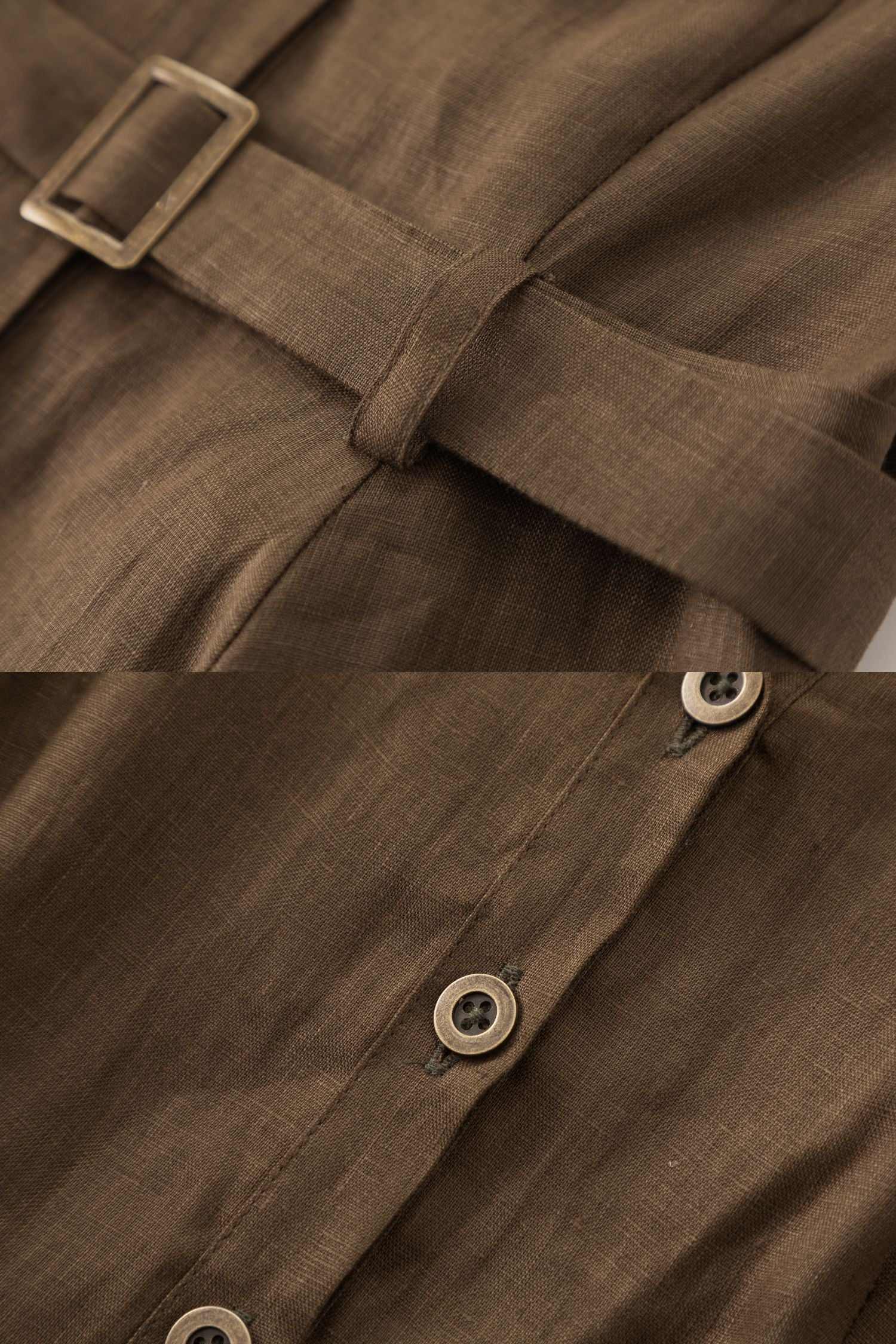 brown button up dress Retro Coffee Linen Dress – Short Sleeve Shirt Midi Dress 5711 Brown / S