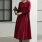 Handmade Vintage Wool Dress – Burgundy Fit and Flare Midi Dress for Winter 6612
