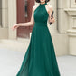 Dark green maxi halter summer party dress 5172