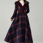 Plaid Hooded Wool Coat – A-Line Long Winter Coat with Contrast Lapel | Xiaolizi 6570