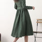 Midi green linen swing spring dresses 2576