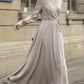 Long sleeves gray wrap linen dress 5672