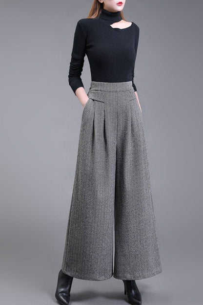 Wide leg wool pants with pockets 6227