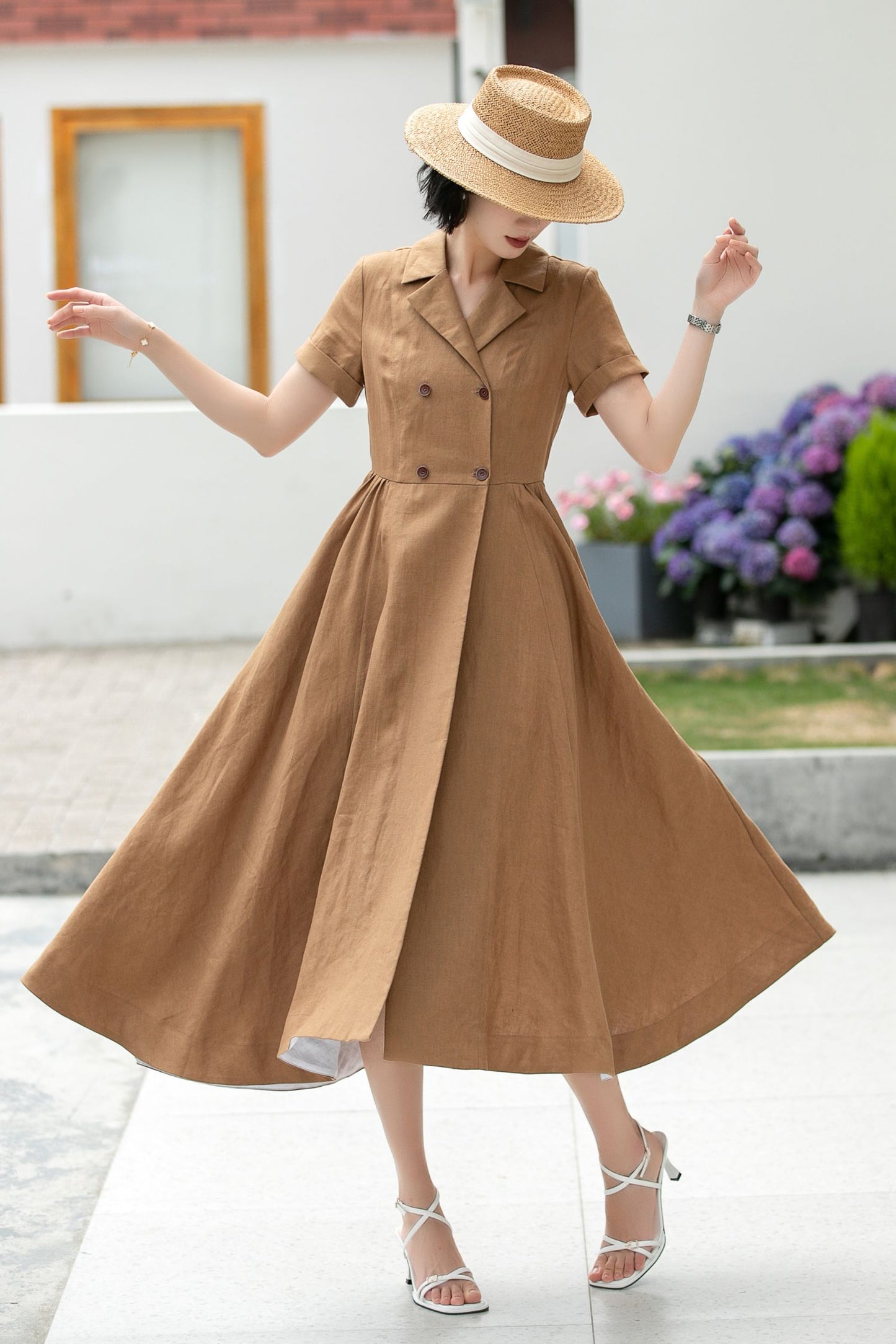 Wrap Linen Midi Shirt dress 5986