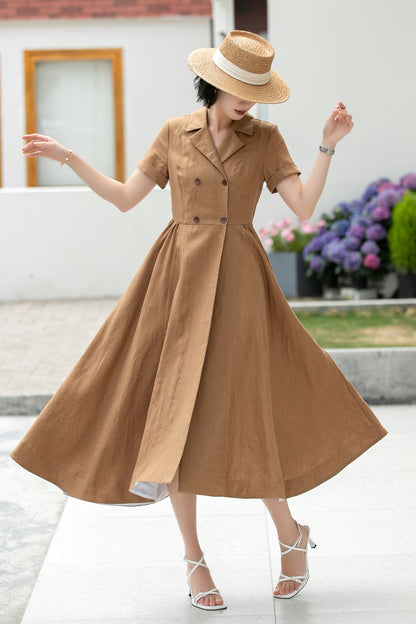 Wrap Linen Midi Shirt dress 5986