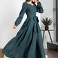 Customizable Dark Teal Linen Maxi Dress 5639