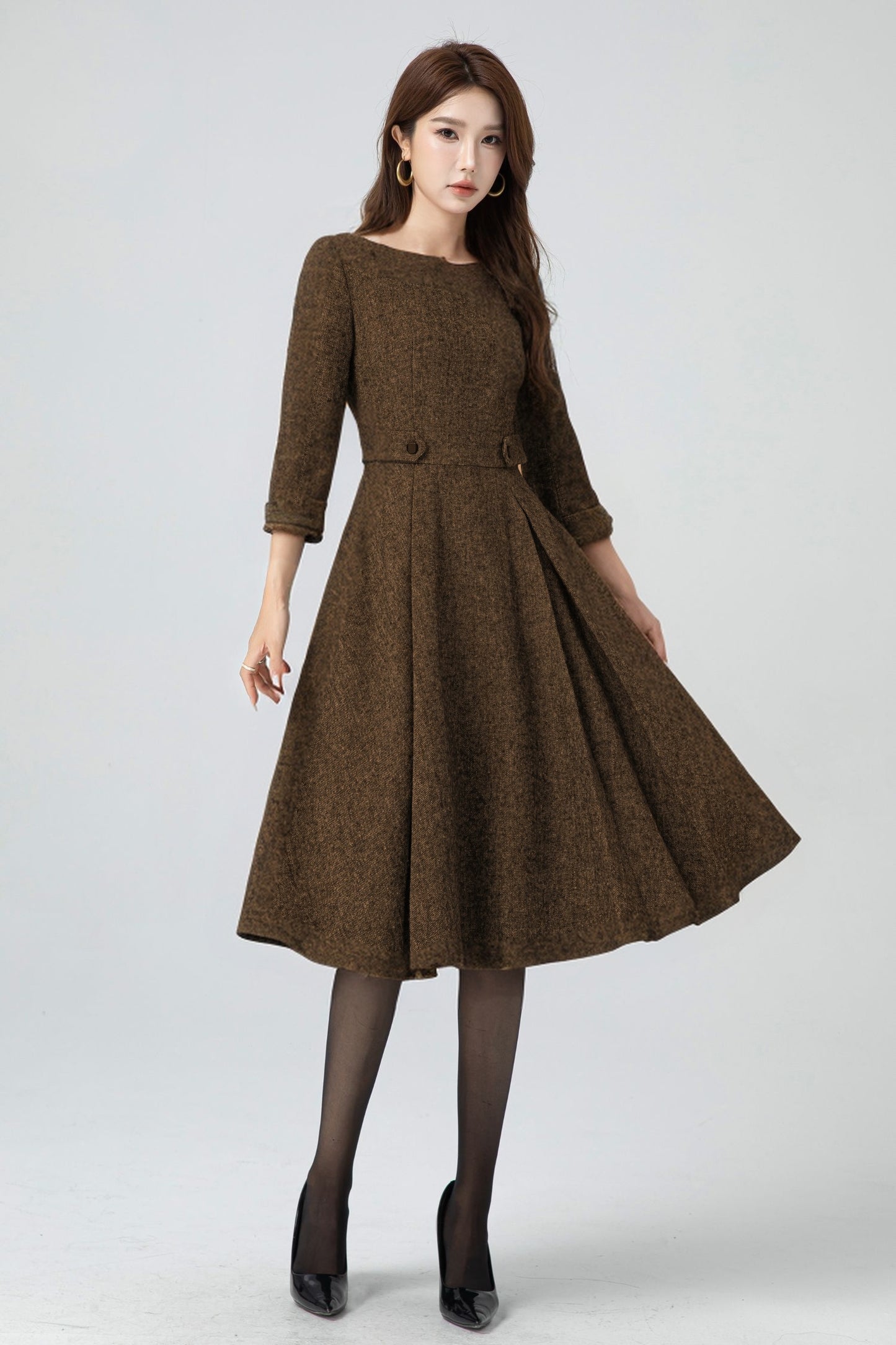 Fit and flare midi wool dress 5301