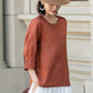 Orange loose fitting linen blouse 4902