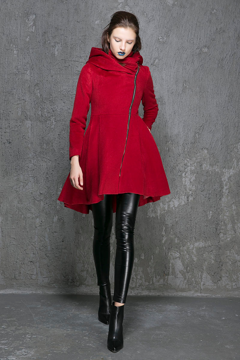 Black Winter Hooded Wool Coat 1121