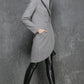 Gray Oversized Hood Wool Coat – Asymmetrical Winter Midi | Xiaolizi 1356