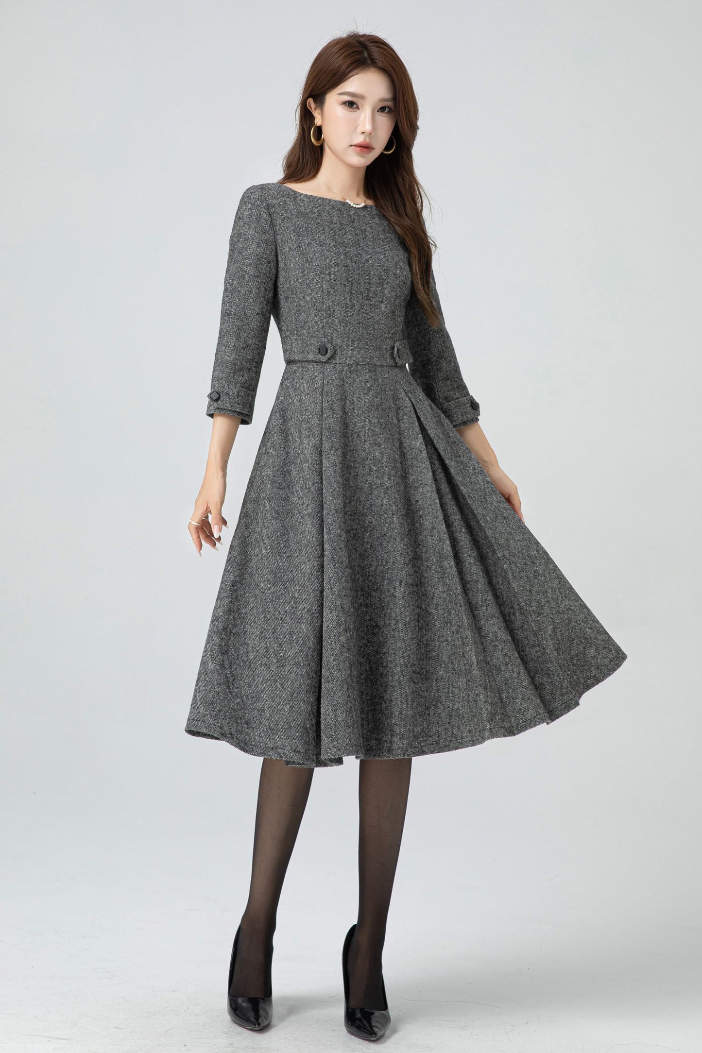 Fit and flare midi wool dress 5301