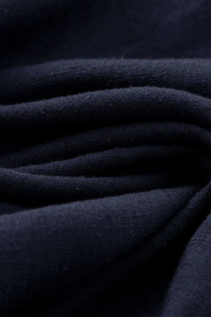Navy Blue Linen Midi Dress – Vintage Boat Neck Fit & Flare Dress with Pockets | Xiaolizi 4906