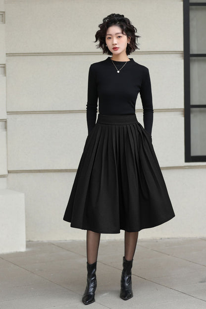 Xiaolizi Rust Brown Wool Midi Skirt for Women – Handmade High-Waist A-Line Winter Skirt 6608