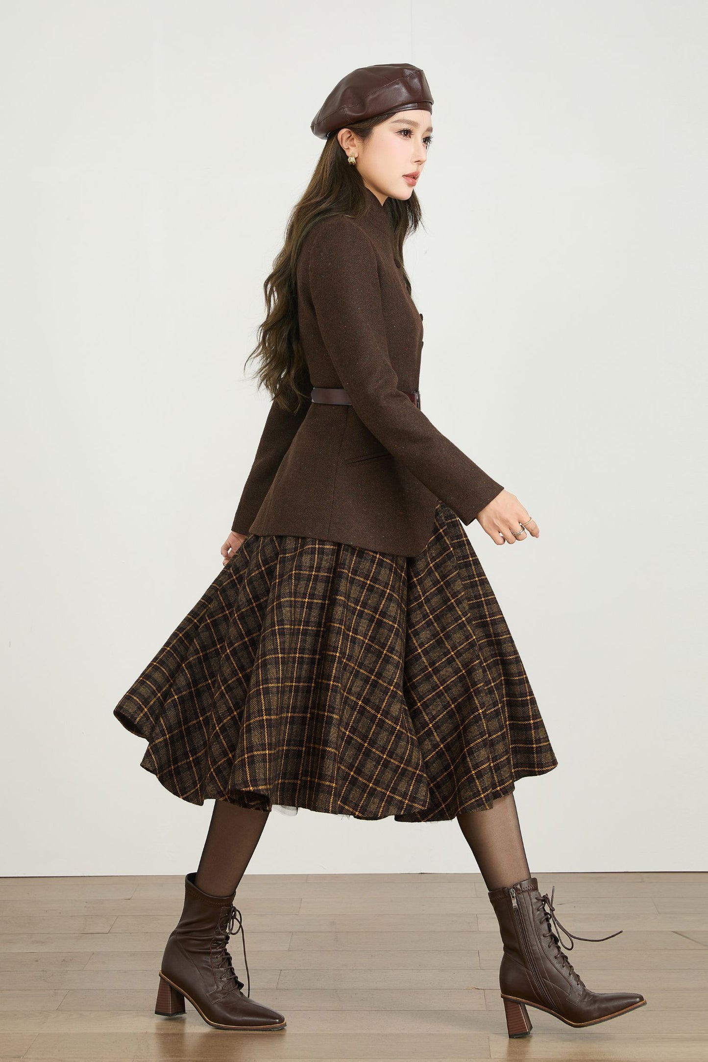 Brown short winter wool coat women 5566