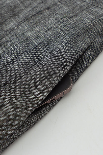 Gray Linen Cotton Wide Leg Wrap Pants - Asymmetrical Ankle | Xiaolizi 4938