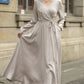 Long sleeves gray wrap linen dress 5672