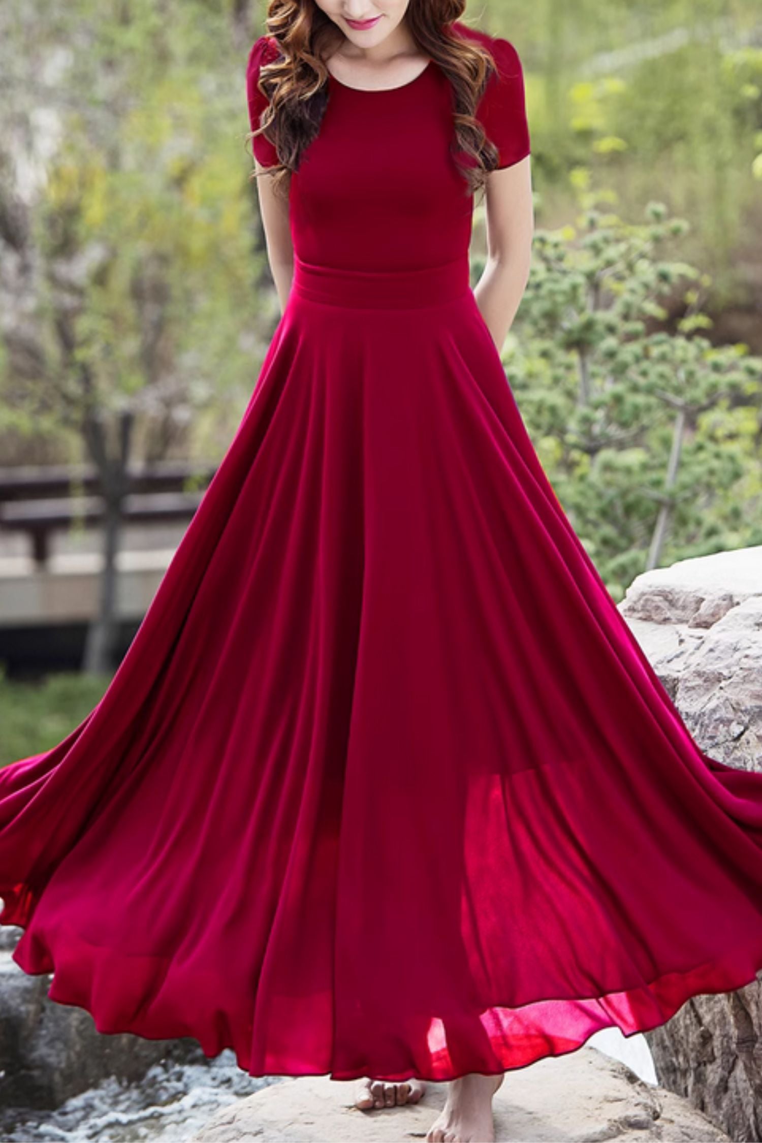 knee length dresses for ladies Swing a line maxi summer beach chiffon dress 5154 – Xiaolizi