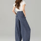 Plus size blue striple long linen pants 4939