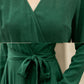 Green Wrap Linen Dress for Women 5673