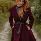 Burgundy Hooded Wool Coat – Handmade Long Belted Wool Winter Overcoat for Women 6546