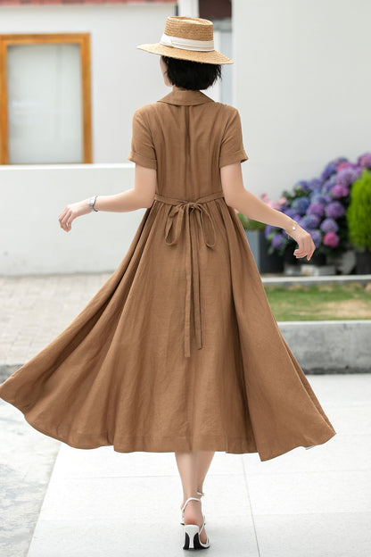 Wrap Linen Midi Shirt dress 5986