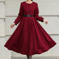 Handmade Vintage Wool Dress – Burgundy Fit and Flare Midi Dress for Winter 6612