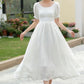 White Linen Midi swing Wedding Dress 5983