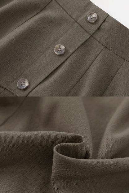 Olive Green Linen Cotton Maxi Skirt - Button-Up A-Line | Xiaolizi 5702