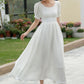 White Linen swing Wedding Dress 5983