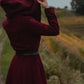 Burgundy Hooded Wool Coat – Handmade Long Belted Wool Winter Overcoat for Women 6546