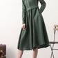 Midi green linen swing spring dresses 2576