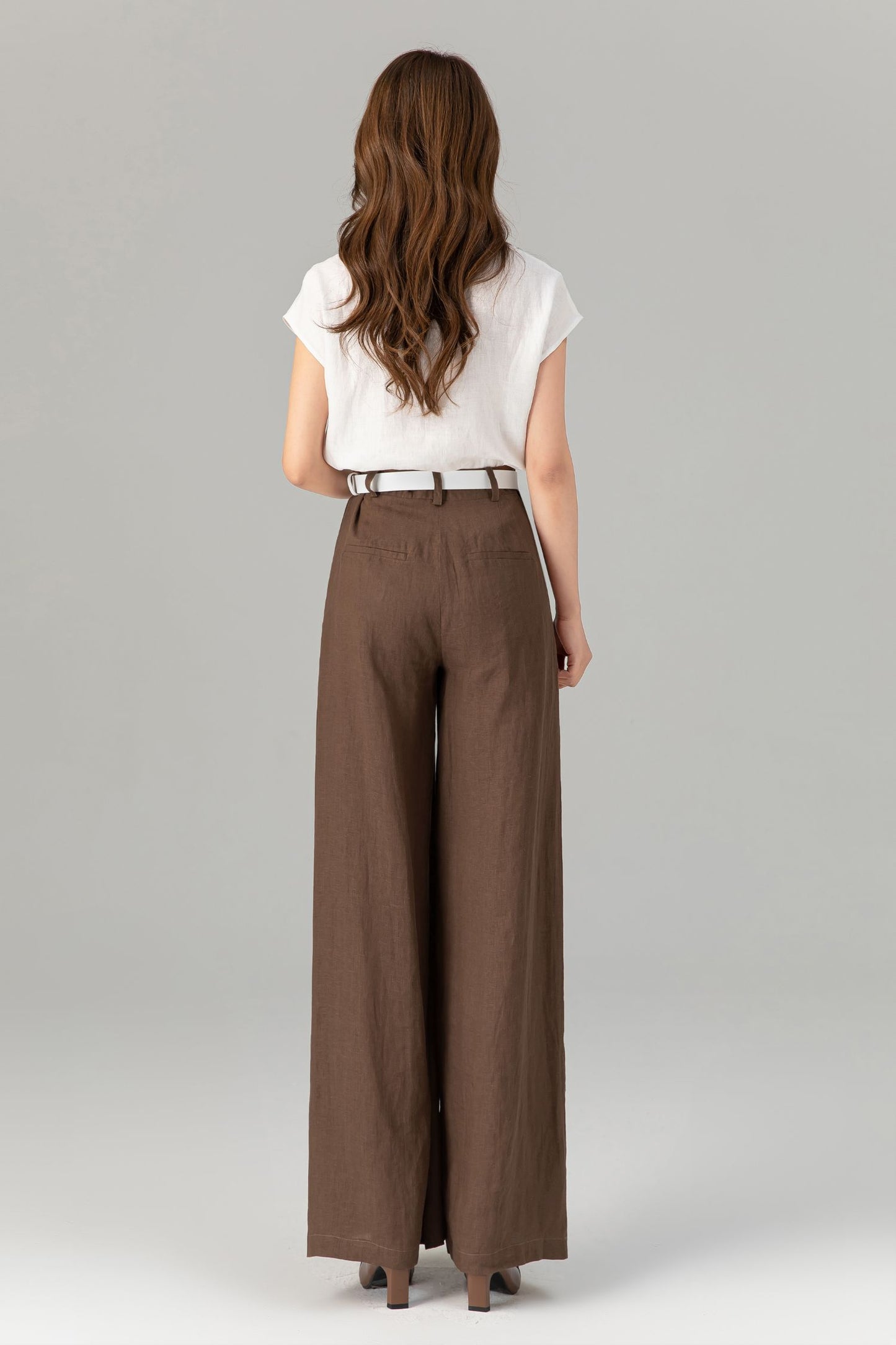 Womens elegant wide leg long linen pants 4918