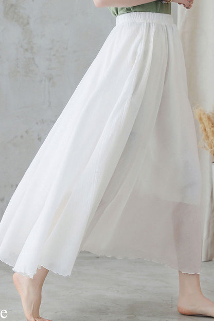 Handmade Linen Maxi Skirt Beige – High-Waist Flowy Circle Hem – 2820