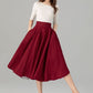 A line burgundy summer swing linen skirt 4936