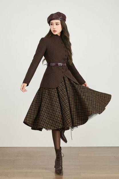 Brown short winter wool coat women 5566