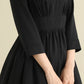 Vintage inspired little black linen dress women 2794
