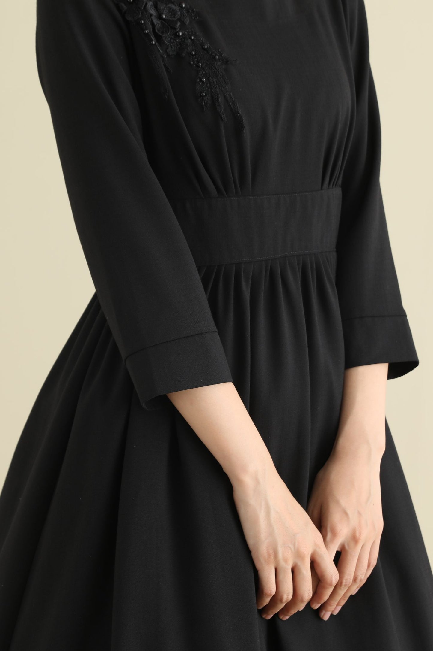 Vintage inspired little black linen dress women 2794