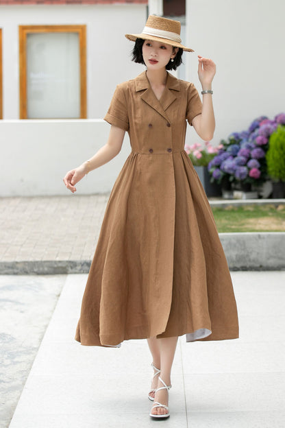Wrap Linen Midi Shirt dress 5986