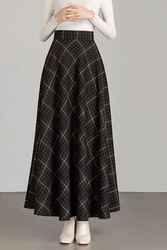 Maxi plaid winter wool skirt women 4672-2