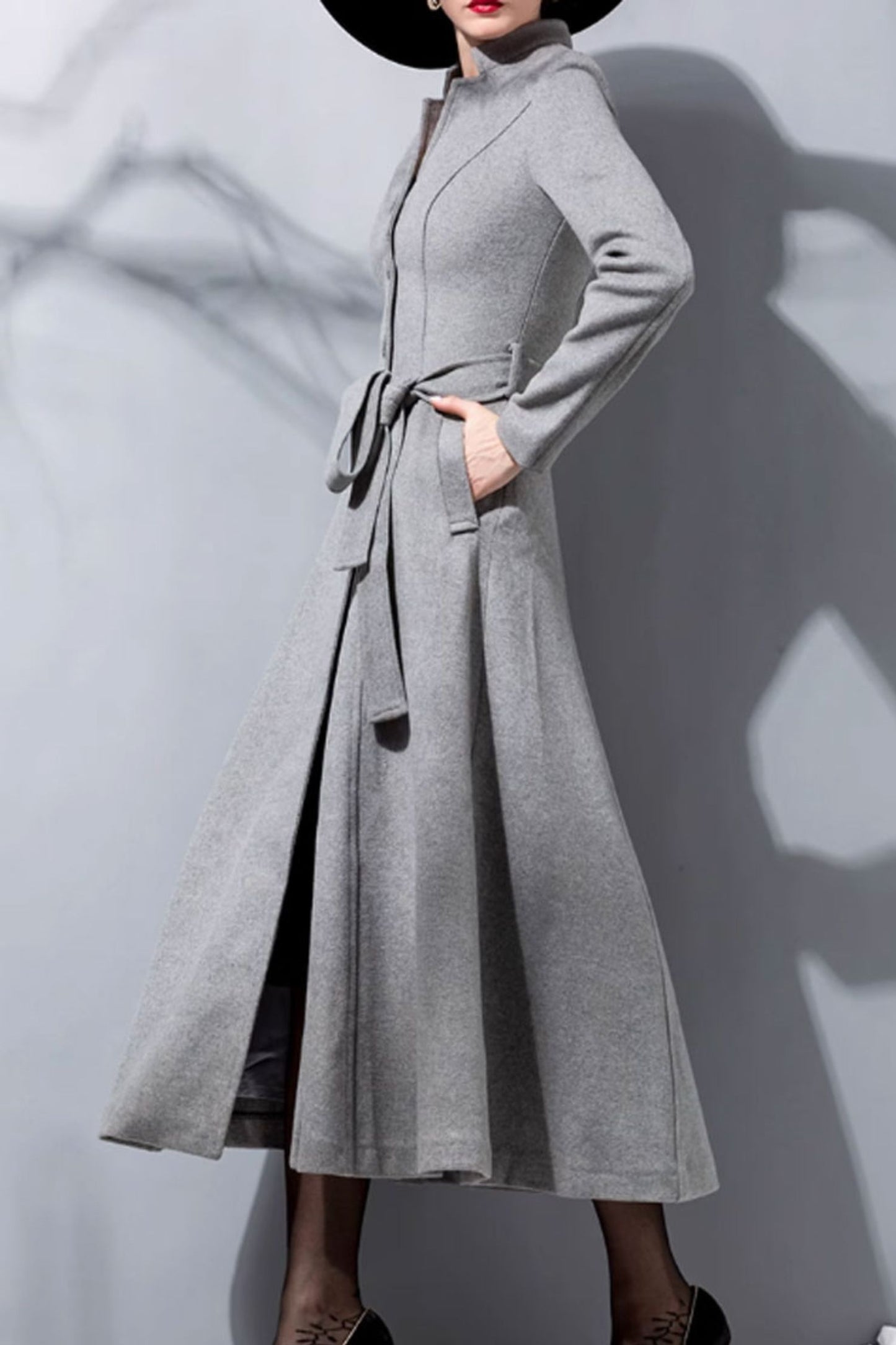 Fit and flare winter long gray wool coat 4713