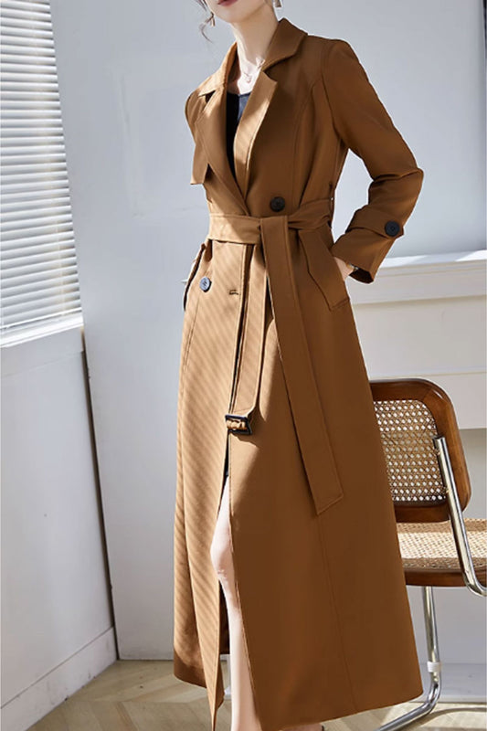 Spring maxi long trench coat women 4600