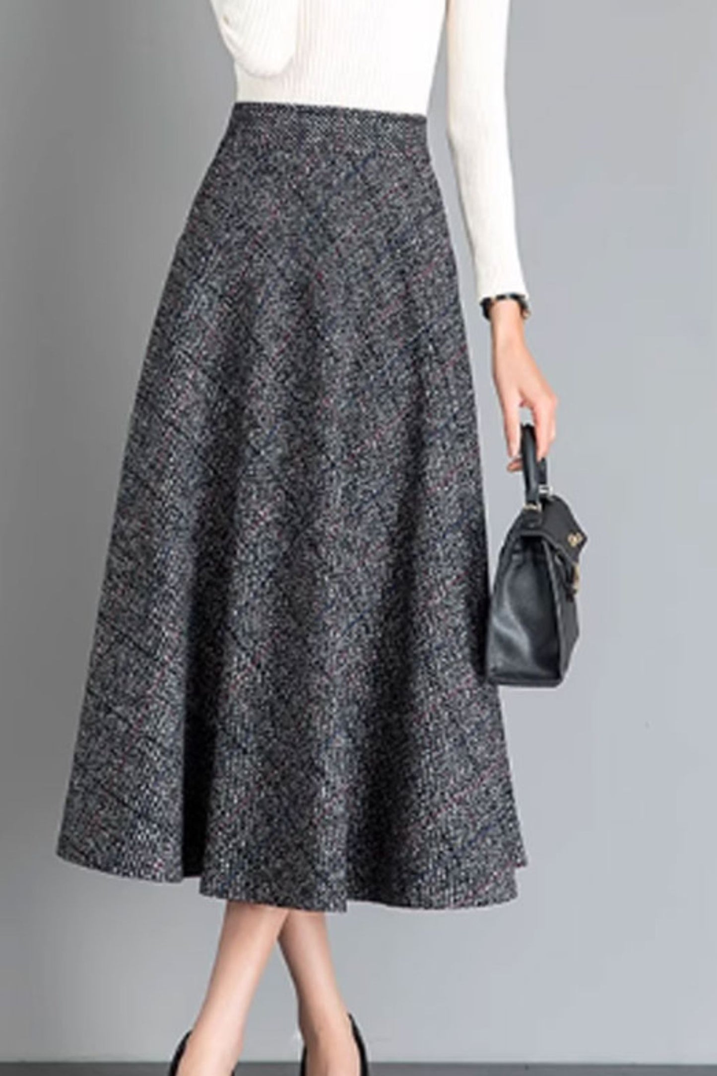 Midi a line wool skirt for women 4641-1