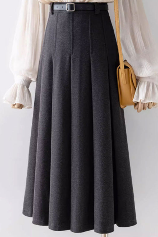 Pleated winter a line wool skirt women 4755
