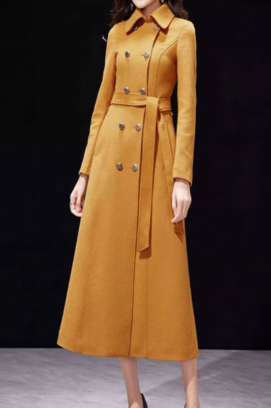 Winter long wool coat with double breasted 4700